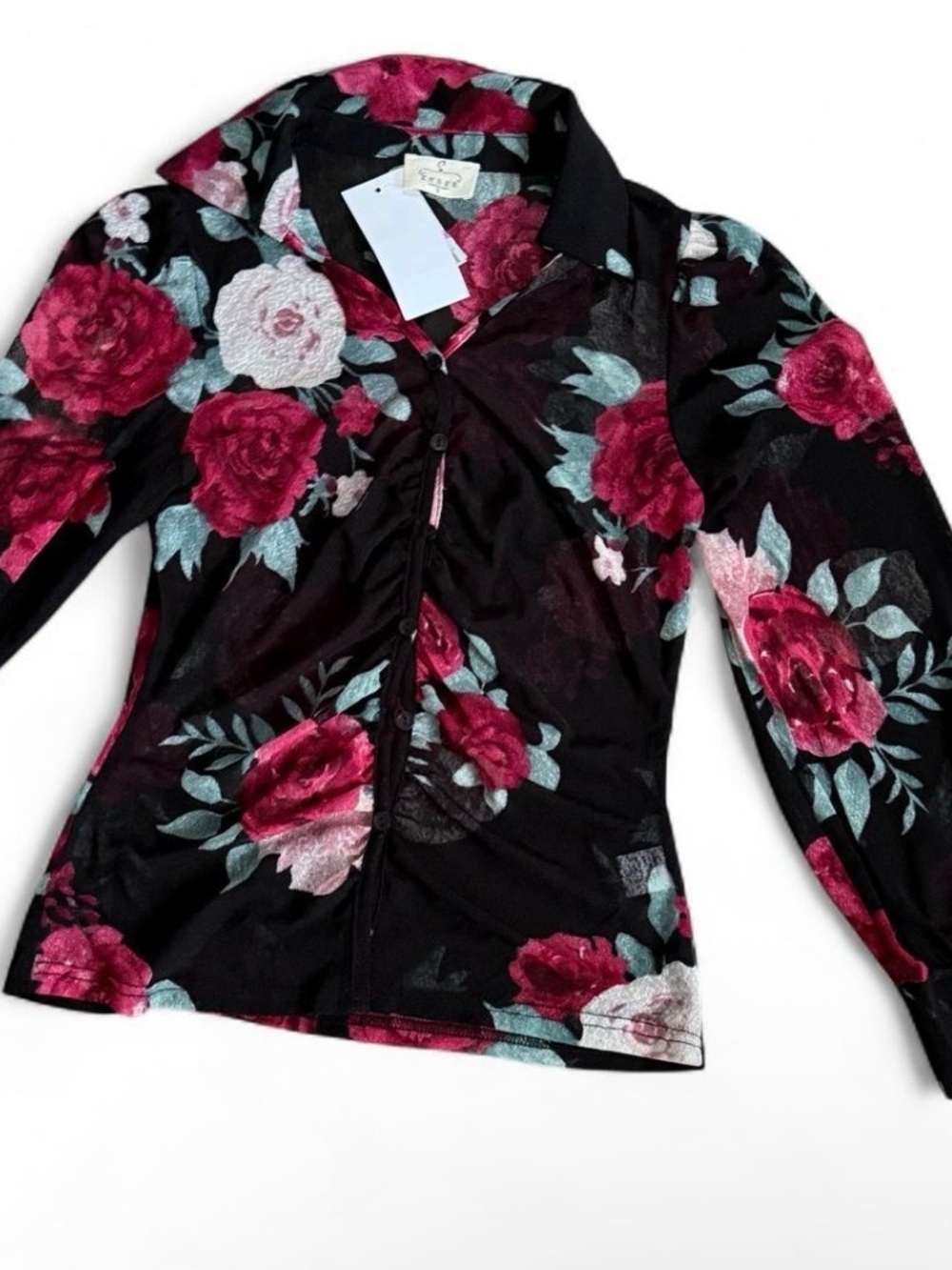 Ember Sheer Floral Button Up Blouse Size S
